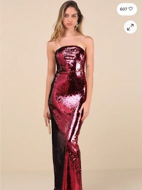Lulu's red Sequin Strapless Gown